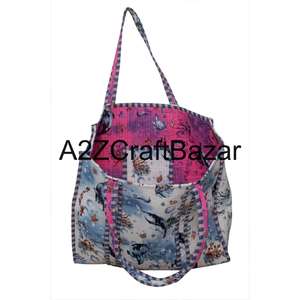 Bolsa de Mano Grande Acolchada 100% Algodón, Estampada a Mano, con Rayas Multicolores, Asa Larga, Ecológica, Sostenible y Resistente para Compras - Product Image 6