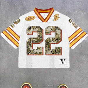 Maillot de football américain rétro personnalisé sur mesure, coupe oversize, manches courtes, en maille polyester, séchage rapide, respirant, style streetwear, coupe courte - Product Image 5