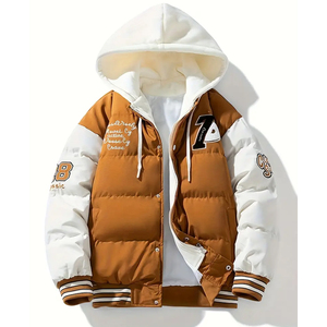 OEM Winter Outdoor Men's Puffer <b>Jacket</b> Custom Front Canvas Fabric Stand Collar <b>Waterproof</b> Windproof Multi-Shiny <b>Padded</b> Wholesale - Product Image 1