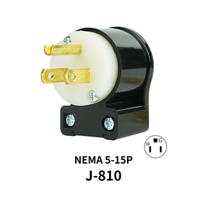 Hubbell compatible products J-810 Grounded NEMA 5-15 15A 125v electrical plug right angle plug industrial equipment - Product Image 1