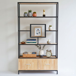 Meuble/étagère décoratif pour salon au design minimaliste 100x30x180cm en bois d'hévéa KTB68142 - Product Image 3