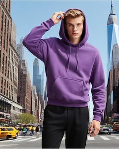 Vente chaude Hommes Sweat À Capuche Polaire Pull À Manches Longues Sweat À Capuche Couleur Unie Cordon Poche Kangourou - Product Image 6