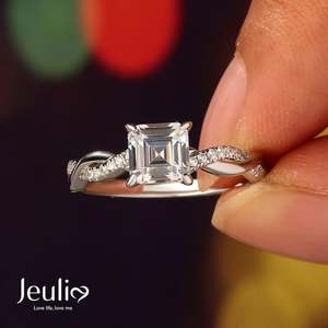 Bague de fiançailles Jeulia en argent sterling plaqué or rose avec coupe coussin torsadée - Product Image 5