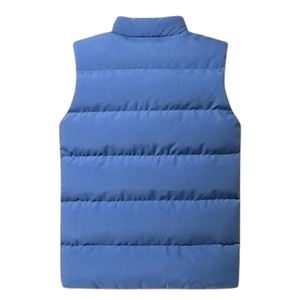 Unisex Blue Hooded Sleeveless Puffer Vest Stand Collar <b>Zipper</b> Closure Waterproof Breathable Windproof Casual Winter <b>Jacket</b> Solid - Product Image 2