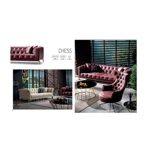 ชุดโซฟาเชสเตอร์ฟิลด์หรูหราทันสมัย โครงไม้เนื้อแข็ง โซฟาคู่หุ้มหนังแบบกระดุม  วัสดุเบอร์ฟาสั่งทำพิเศษ สำหรับห้องนั่งเล่นแบบโมดูลาร์ - Product Image 2