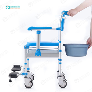 Chaise <span class=keywords><strong>de</strong></span> toilette mobile MKD modèle 5222, <span class=keywords><strong>fauteuil</strong></span> <span class=keywords><strong>de</strong></span> douche, siège en PU souple, accoudoirs rabattables, chaise <span class=keywords><strong>de</strong></span> toilette pliable en aluminium, roulettes, 150 kg - Product Image 5