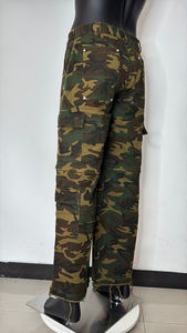Pantalones Cargo Personalizados de Alta Calidad, Estilo Urbano, Camuflaje, Bolsillos de Carpintero, Pierna Ancha, Holgados, Desgastados, para Hombre - Product Image 5