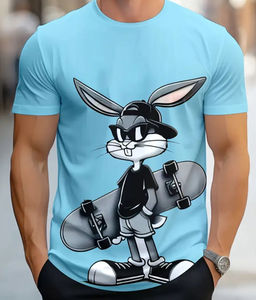 เสื้อยืดคอกลมแขนกุดทรงหลวมสำหรับผู้ชาย พิมพ์ลายกระต่ายด้วยเทคนิคซิลค์สกรีน คุณภาพสูง เป็นมิตรกับสิ่งแวดล้อม ระบายอากาศได้ดี แห้งเร็ว พร้อมสกรีนโลโก้ตามสั่ง - Product Image 3