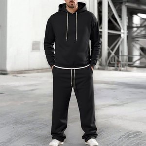 Chándales para hombre Sudaderas con capucha de color sólido Pantalones holgados 2 piezas Trajes de sudor de gimnasio Correr Jogging Otoño Invierno - Product Image 1