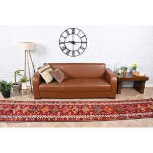 Alfombra Turca Vintage de 2.7x12.9 pies (82x394 cm), Alfombra Herki Roja Naranja con Plantas y Árboles - Product Image 1