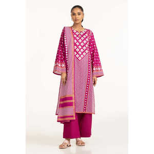 Traje de chifón holgado de 3 piezas con estampado dorado Magenta para mujer, conjunto casual formal de dos piezas con blazer para atuendos de primavera/verano - Product Image 2