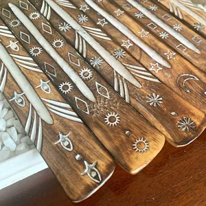 Brûleur d'encens en bois fabriqué à la main attrape-cendres porte-bâton d'encens religieux support d'encens d'Inde bois de manguier d'Inde - Product Image 3