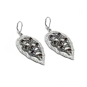 Boucles d'oreilles pendantes en argent 925 pour femmes, design feuille, grenat, bijoux de mode - Product Image 3