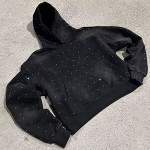 Sweat à capuche personnalisé délavé à l'acide pour hommes Streetwear Sun Faded Oversized Rhinestone Print sweat à capuche - Product Image 1