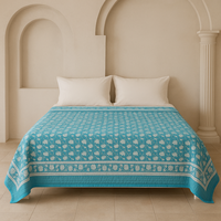Couette en coton doux à motif floral de lotus, bleu clair, réversible, pour lit simple, imprimée aux pigments, écologique, hypoallergénique