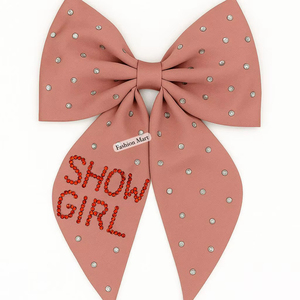 Fashion Crystal Studded <b>Big</b> Hair <b>Bow</b> Handmade SHOW GIRL Design for Cheer Dance or Event Wear - Product Image 1