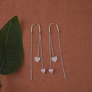 NOVAMART Fine 925 Sterling Silver Heart <b>Threader</b> Drop <b>Earrings</b> Wholesale Export - Product Image 2