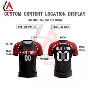 Camiseta de fútbol transpirable negra y roja 180 GSM, ropa deportiva de fútbol personalizable con nombres de jugadores - Product Image 2