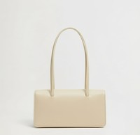 Bolso de Hombro Rectangular Estructurado de Cuero Crema Vintage, Estilo Minimalista para Mujer, con Cierre, Resistente al Agua, con Dos Correas