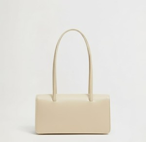 <b>Cream</b> Leather Vintage Fashion Women's Minimalist Rectangular Flap Shoulder Bag Two Straps Structured <b>Handbag</b> Trendy 90s Underarm - Product Image 2