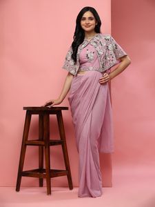 El último Sari de bordado de gasa de diseñador listo para usar de Fab Zone - Product Image 3