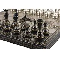 14 Brass Metal Modern Luxury Chess Pieces & Board Set- Antique Copper &  Gold