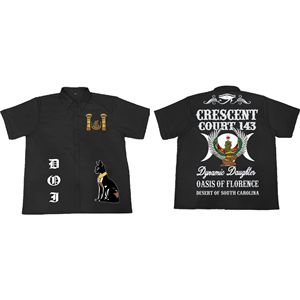 Chemise à manches courtes boutonnée avec broderie appliquée de haute qualité, impression graphique premium au dos, chemises fraternelles imprimées en gros caractères - Product Image 1