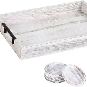 Plateau en bois de pin design moderne, plateau de service irrégulier, plateau rectangulaire en bois, plateau à café, à thé, à fruits, plateau de service décoratif pour aliments - Product Image 1