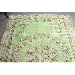 Vintage 5.8x8.8ft tapis turc classique vert Beige Patchwork laine salon tapis Latex support Rectangle rayé couloir - Product Image 4