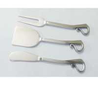 Ensemble de 3 pièces de service à fromage en acier inoxydable avec manche en bois d'acacia galvanisé, style de luxe, pour usage domestique, hôtelier et en restauration - Address Craft