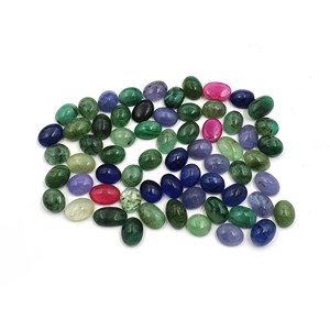 Natural <b>Ruby</b> Emerald Sapphire Mix Oval Loose Gemstone Cabochon 28 Pcs 6*7-6*11 mm 50 CT, <b>Ruby</b> Emerald Sapphire Cabochon - Product Image 1