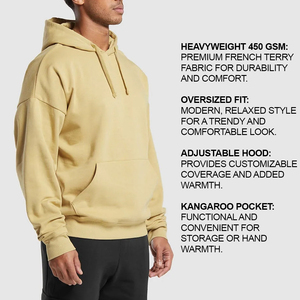 Sweat à capuche tendance coupe ample, poids lourd 450 g/m², tissu en molleton français, pull pour homme avec poche kangourou et capuche réglable - Product Image 4