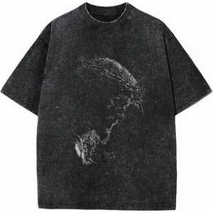 Camiseta de lavado ácido vintage unisex con tela de algodón transpirable de ajuste relajado de gran tamaño y textura lavada para moda callejera - Product Image 1