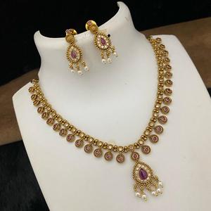 Luxury Premium Quality Gold Plated Elegant Necklace <b>Set</b> With Earrings Stone Look <b>for</b> Engagement or Wedding <b>For</b> <b>Women</b> - Product Image 1