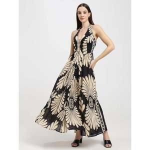 Robe maxi à imprimé col halter pour femmes, sans manches, dos nu, longue robe d'été, robe de plage bohème, vente en gros - Product Image 1