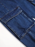 Jean en denim bleu pour homme, de haute qualité, écologique, séchage rapide, coupe droite légère, multipoches latérales