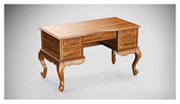 Bureau de direction confortable et durable en teck massif sculpté, style français antique, modulaire et durable, 5 tiroirs, fabrication indonésienne