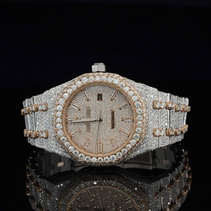 Montre élégante de luxe automatique entièrement sertie de diamants HPHT cultivés en laboratoire pour hommes, verre saphir, affichage analogique - Product Image 5