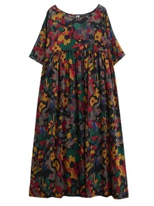 Surdimensionné été nouvelle longue robe trapèze femmes à volants mode Graffiti imprimer dames robes décontracté ample plissé femme robe - Product Image 3