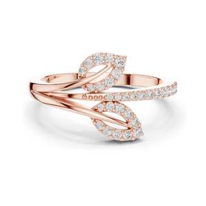 Bague en or 18 carats, 14 carats, 10 carats et argent 925 avec diamant de laboratoire 0,235 CT, design feuille, pour femme, clarté VVS-VS EF, moissanite et diamant - Product Image 2
