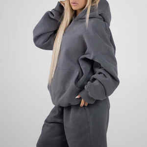 Pull-over ample à la mode de luxe personnalisé pour femmes ensemble sweat à capuche et pantalon de survêtement à imprimé bouffant en coton biologique - Product Image 3