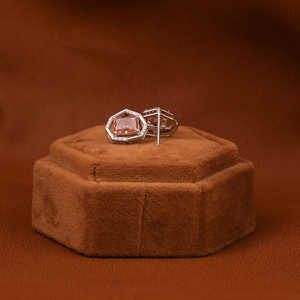 Pendientes macizo de oro blanco 18 quilates, elegante diseño de tuerca, CT 4,4, cultivado en laboratorio, rosa, corte radiante, Diamante pequeño, ajuste de Halo pequeño, chapado en oro - Product Image 5