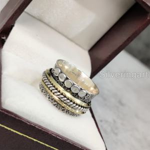 Bague de yoga en argent sterling 925 pour femmes Bague de pouce Fidget Bijoux faits à la main Mariage Anxiété Bague Spinner pour hommes - Product Image 2