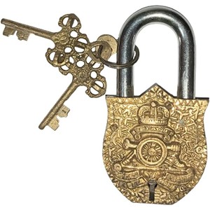 Antique Brass Door Padlock Fully Functional Handmade Combination Security Lock with Unique Collectible Keys - Product Image 2