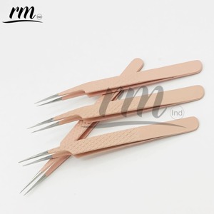 RMI Professional Stainless Steel Eyelash Extension Tweezers Nude Powder Coated Silver Tip Isolation Tweezers Diamond Grip Beauty - Product Image 6