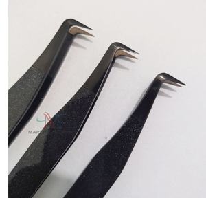 Pinzas de extensión de pestañas de plasma negro de metal con punta de fibra de nanotecnología Acero inoxidable sostenible - Product Image 5