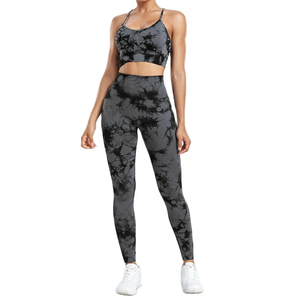 Nuevo Conjunto personalizado de mallas de Yoga para mujer, conjuntos de Fitness para gimnasio, ropa deportiva de 2 piezas para mujer, Top corto de Yoga con frente torcido, Sujetador deportivo y pantalones cortos - Product Image 6