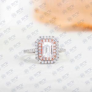 1.00 CTW émeraude coupe Double Halo Moissanite bague 925 argent Sterling VVS clarté femmes mariage montage bijoux - Product Image 2