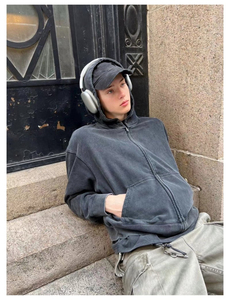 เสื้อฮู้ดซิปทรงบ็อกซี่สำหรับผู้ชายรุ่นใหม่สำหรับฤดูหนาว น้ำหนัก 280 กรัม ผ้าฝ้าย 100% ซักแล้ว พิมพ์ลายดิจิทัล แบบสวมหัว ใส่ได้ทั้งผู้ชายและผู้หญิง - Product Image 2