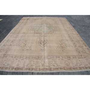 Tapis de 9,6 x 12,8 pieds, tapis turc vintage, tapis à pois marron et bleu - Product Image 1